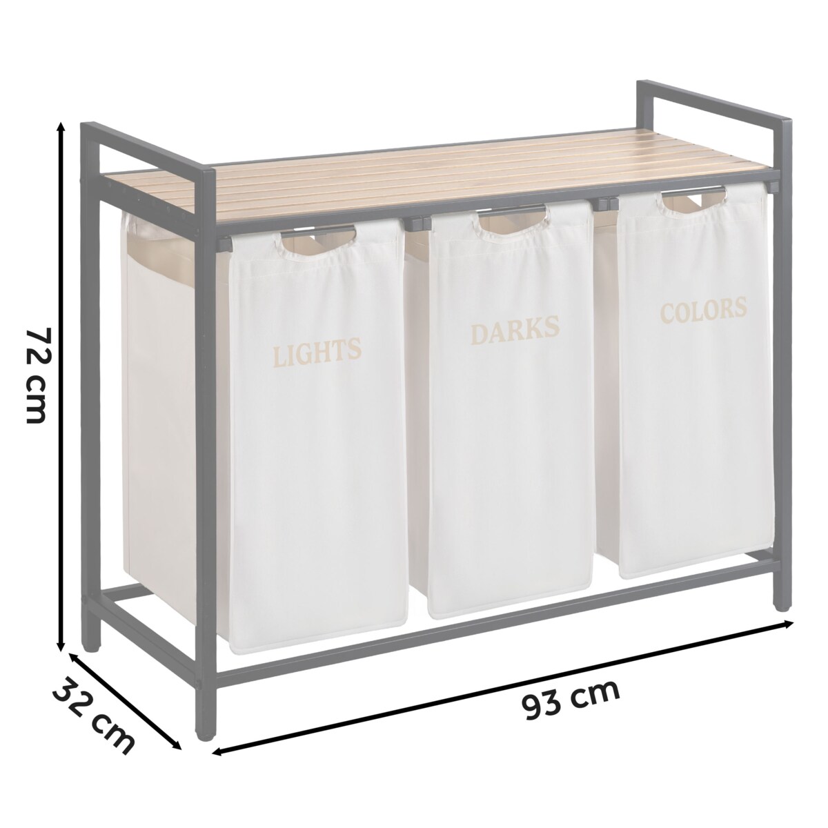 Massido, kosz na pranie 120l z półką trzykomorowy beżowy 92,5x33x72cm