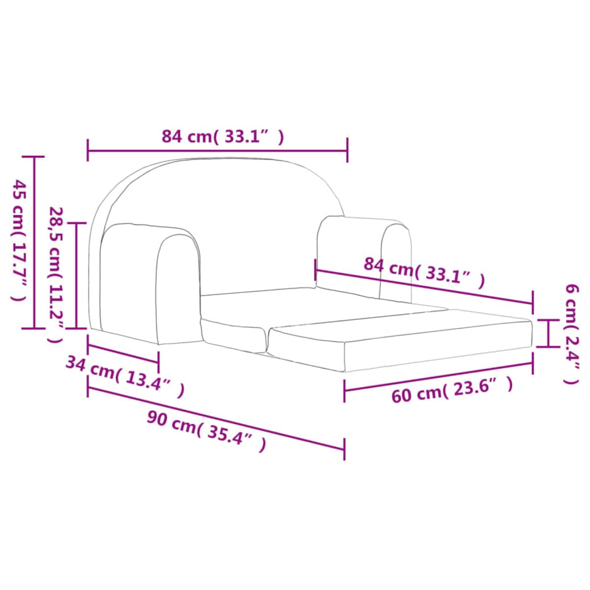 vidaXL 2-os. sofa dla dzieci, rozkładana, różowa, miękki plusz