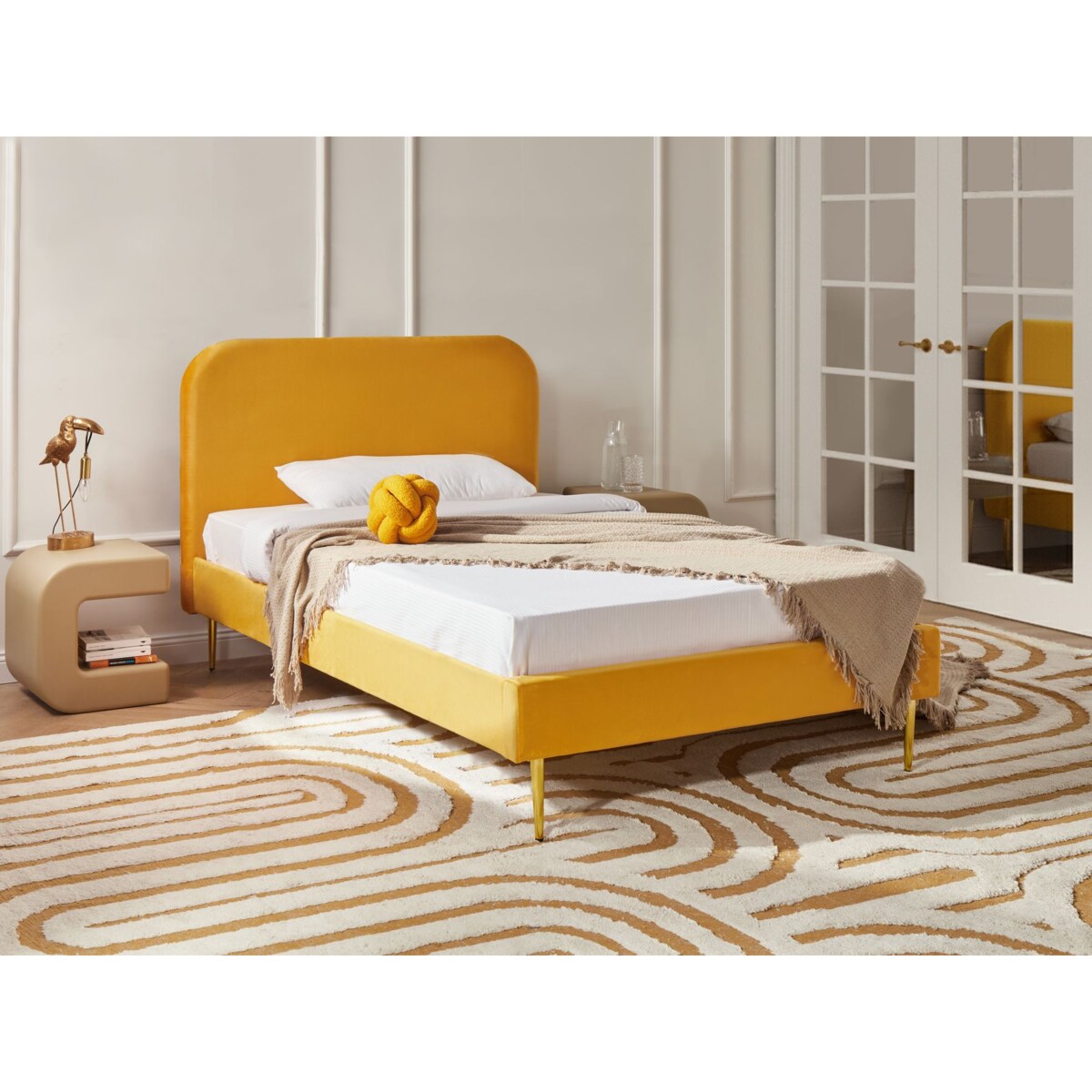 Łóżko Welur FLAYAT 120 x 200 cm Żółty