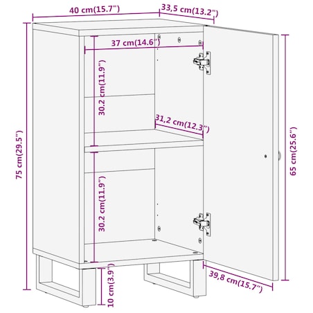 vidaXL Szafka, brązowo-czarna, 40x33,5x75 cm, lite drewno mango