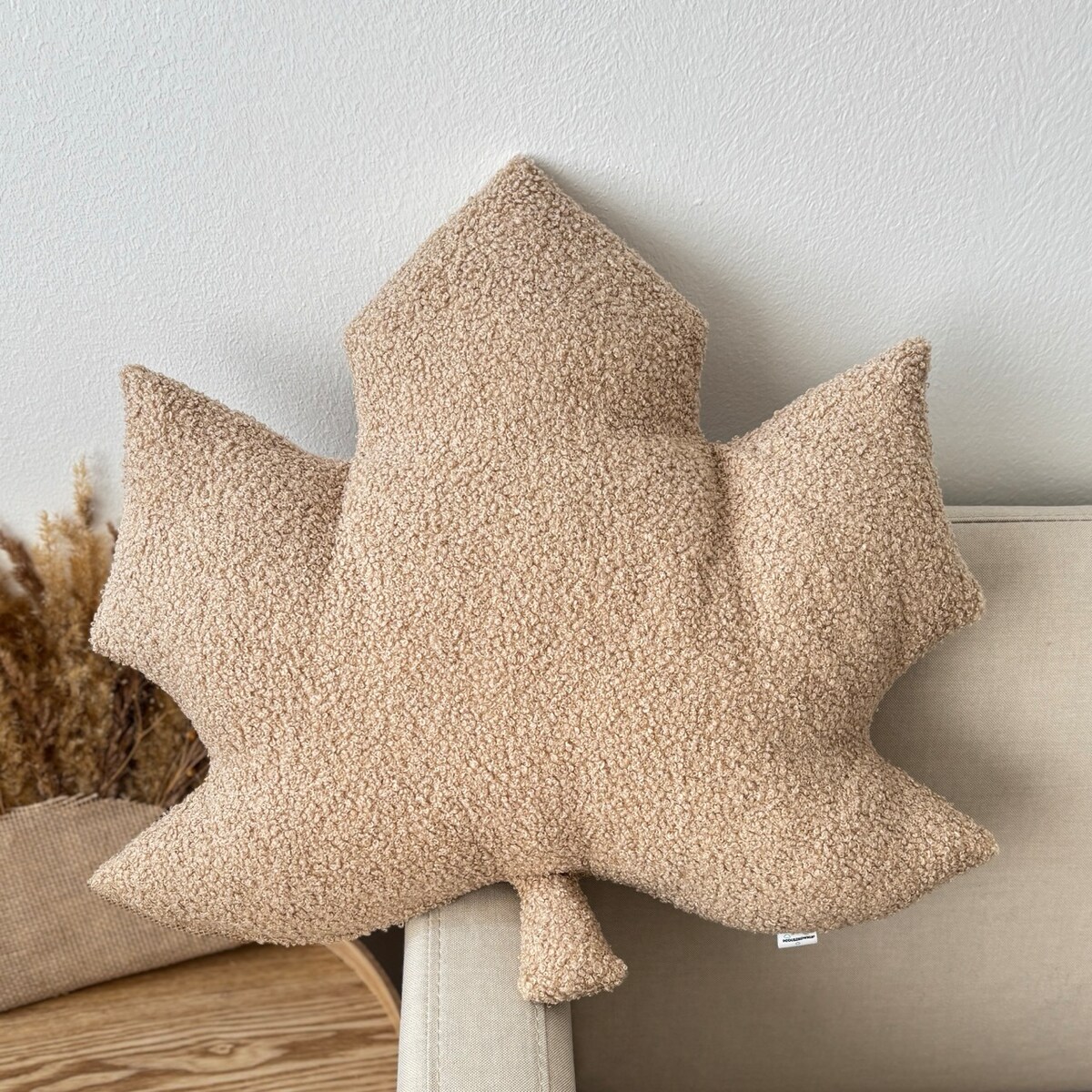 Poduszka jesienna liść Klon beżowy boucle