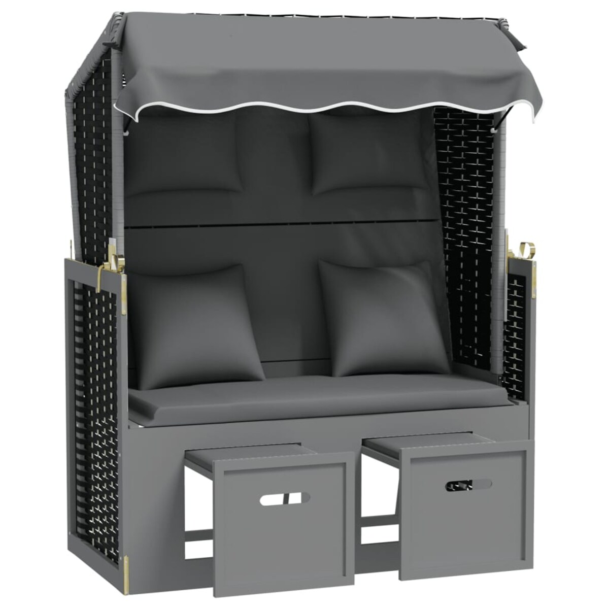 vidaXL Kosz plażowy z poduszkami, rattan PE i drewno, czarny-antracyt