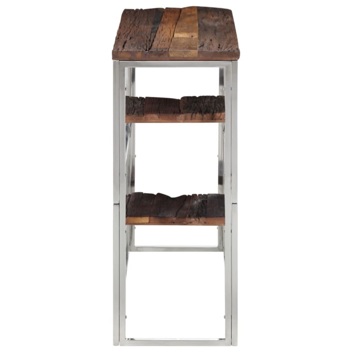 vidaXL Stolik konsolowy, srebrny, stal nierdzewna i drewno z podkładów