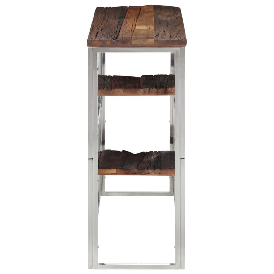 vidaXL Stolik konsolowy, srebrny, stal nierdzewna i drewno z podkładów