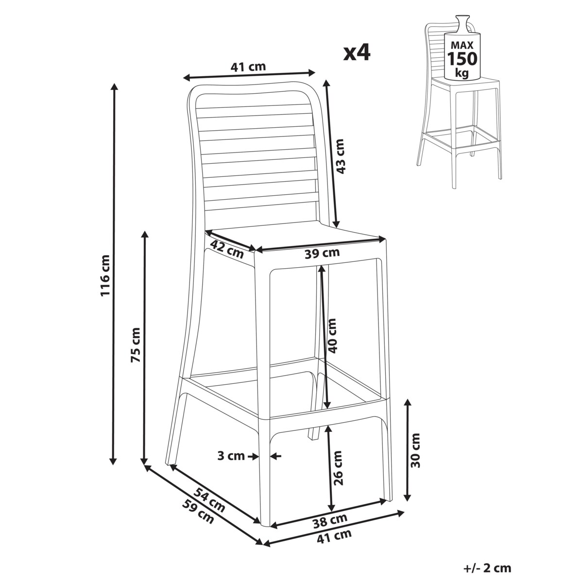 Zestaw 4 krzeseł barowych SECEDA Materiał syntetyczny Czarny