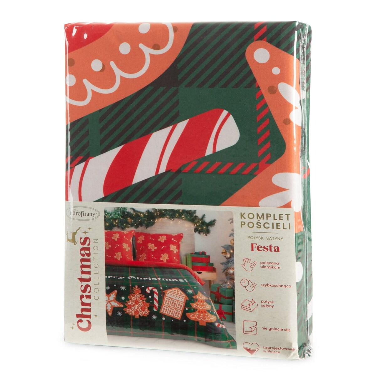 Komplet pościeli z mikrowłókna, motyw świąteczny, 220x200 cm, zielony