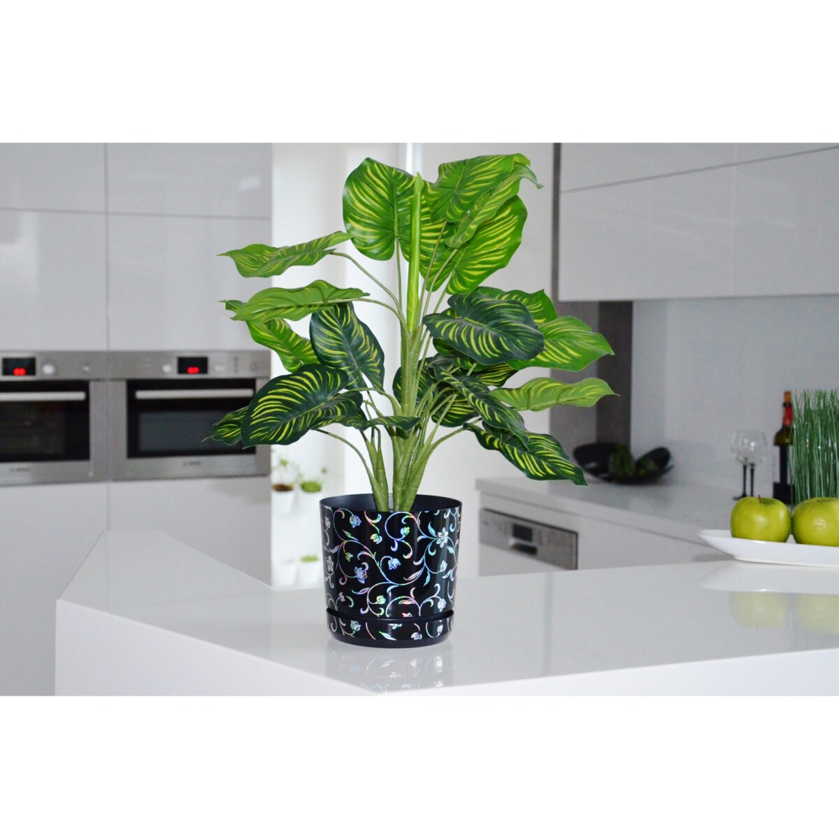 16 cm wzór KWIATY MIENIĄCE Doniczka z podstawką tęczowy efekt holograficzny niezwykła kwiatowa glamour brokatowa