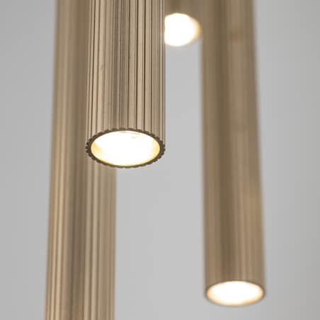 Lampa Wisząca Tk Lighting Ferro Na Kole Beżowa Szampański Ryflowana Tytan Metalowa Tuba Sopel Rurka 10X G9