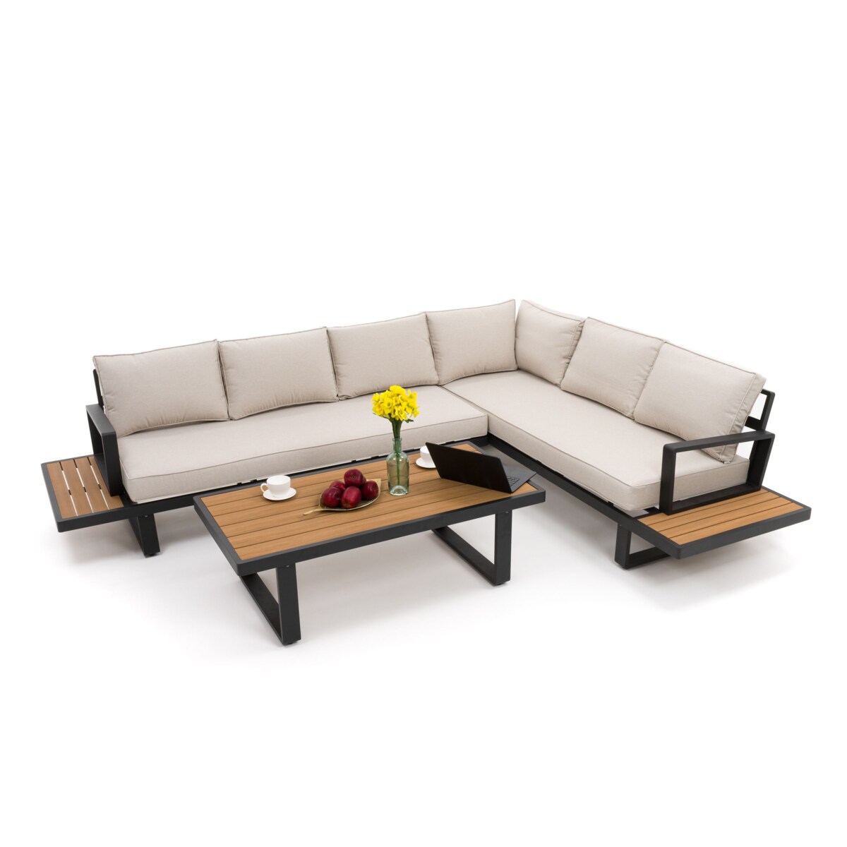 Meble ogrodowe duży narożnik nowoczesny aluminium ATOL grafitowo-beżowy