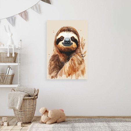 Obraz do pokoju dziecka nastolatka, Leniwiec zwierzęta brązowy beżowy 80x120 cm