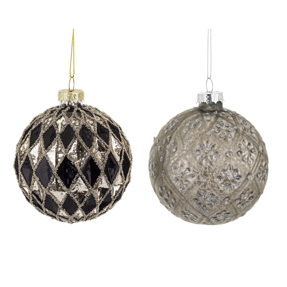Komplet 2 szt. bombek 8x8x8 cm - srebrna i w kratkę