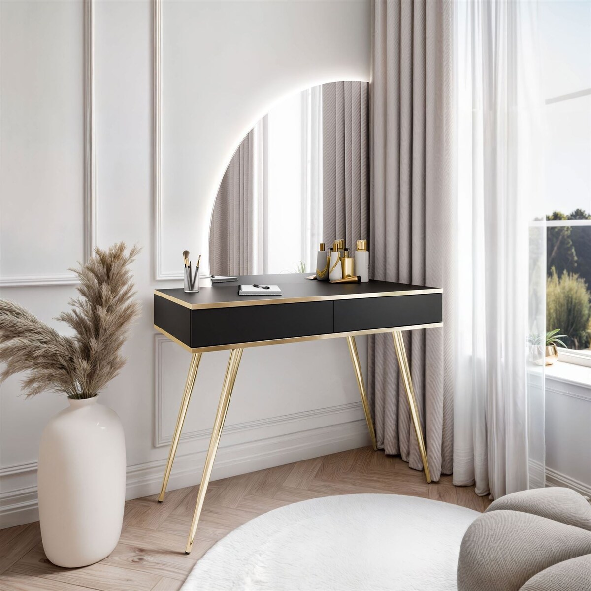 Toaletka OXFORD z lustrem i oświetleniem LED, lewa, czarna