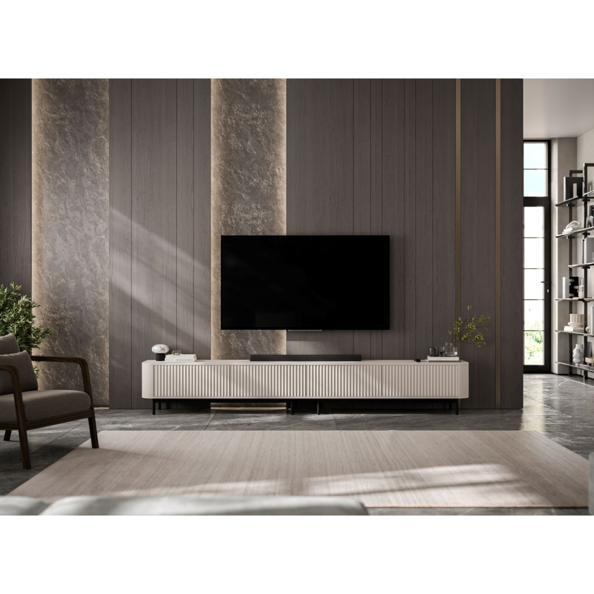 Szafka RTV Komoda RTV 280 cm Glamour Kaszmir Mat Czarny Stelaż