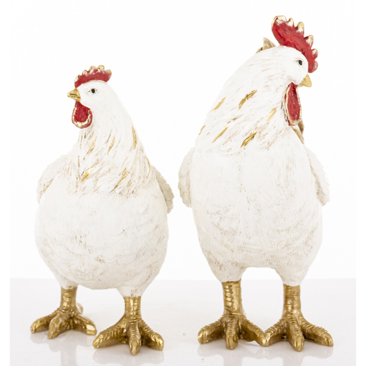 Dekoracja - kolorowa KOGUT i KURA 26x20x10,5 i 22x20x10 cm PLOMFEE biało-złota para