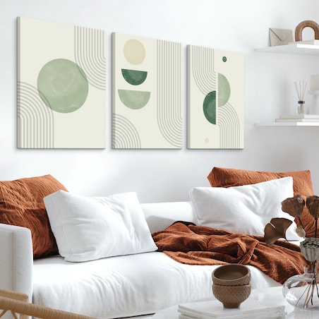 OBRAZY NA ŚCIANĘ SET ZIELONE ORNAMENTY STYL BOHO ABSTRAKCJA 90x40cm