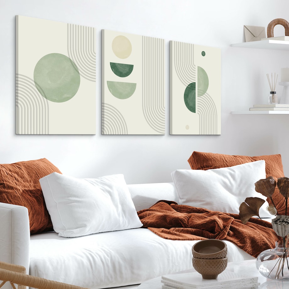 OBRAZY NA ŚCIANĘ SET ZIELONE ORNAMENTY STYL BOHO ABSTRAKCJA 90x40cm