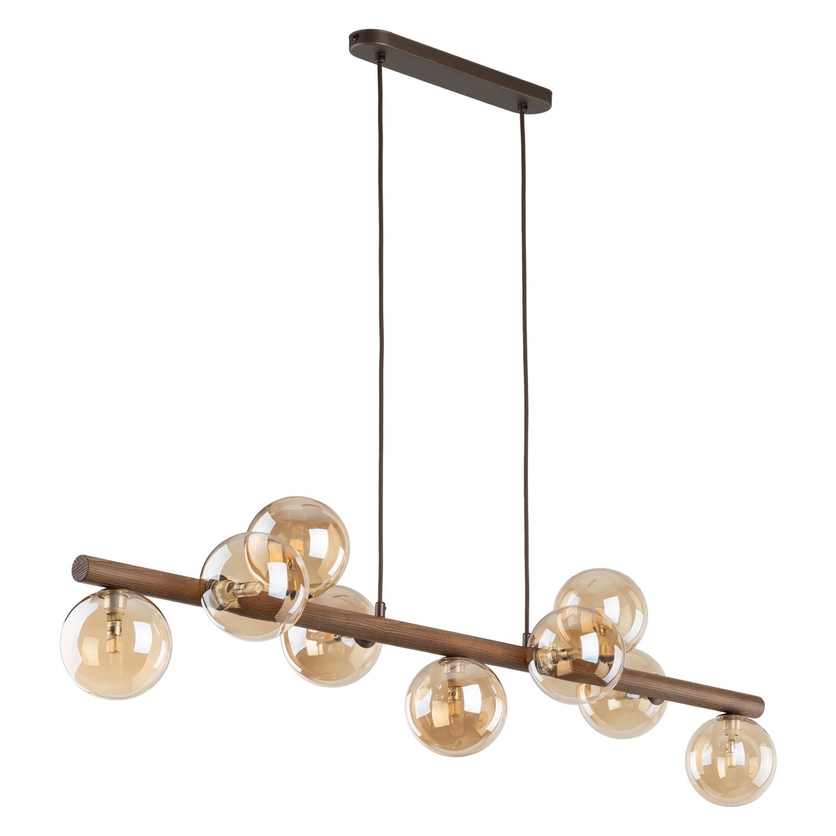 Lampa wisząca TK Lighting ESTERA WOOD 11097, 9xG9, bursztynowe szklane klosze, drewno i metal, regulowana wysokość
