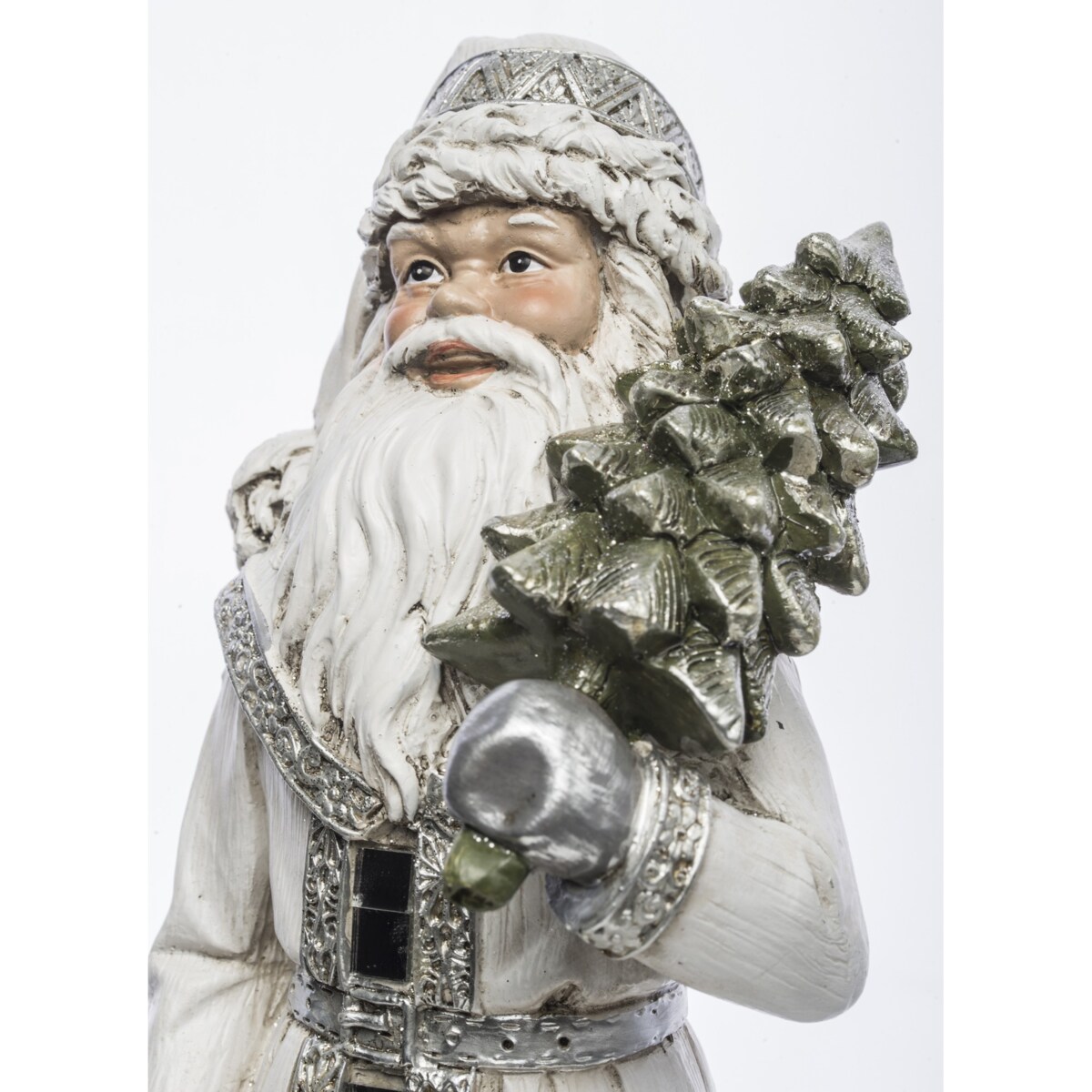 Mikołaj w płaszczu z workiem prezentów i choinką 31,5x13x11 cm