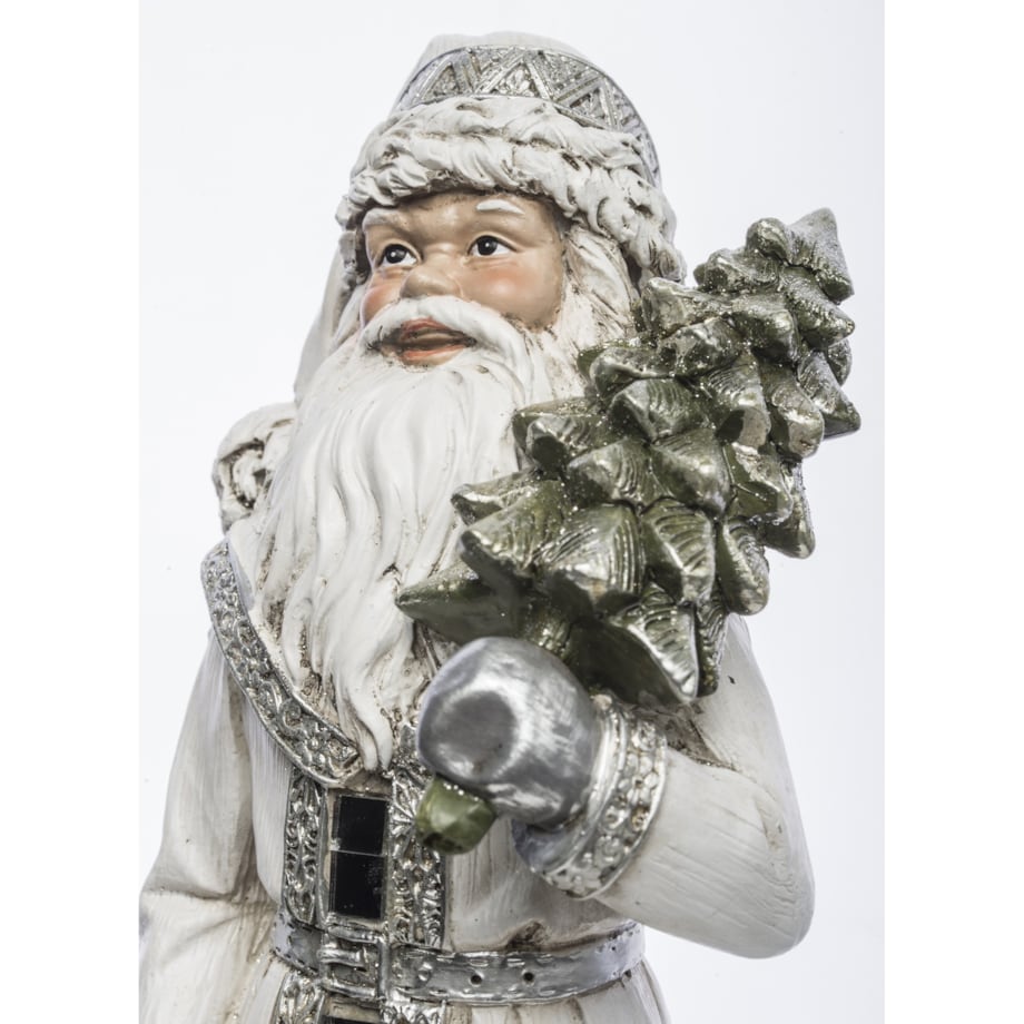 Mikołaj w płaszczu z workiem prezentów i choinką 31,5x13x11 cm