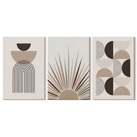 Zestaw 3 dużych obrazów na płótnie - Abstrakcyjne kształty beż brąz - beżowy