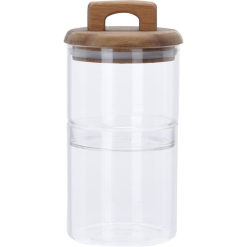 Zestaw szklanych pojemników na żywność z zamknięciem z drewna