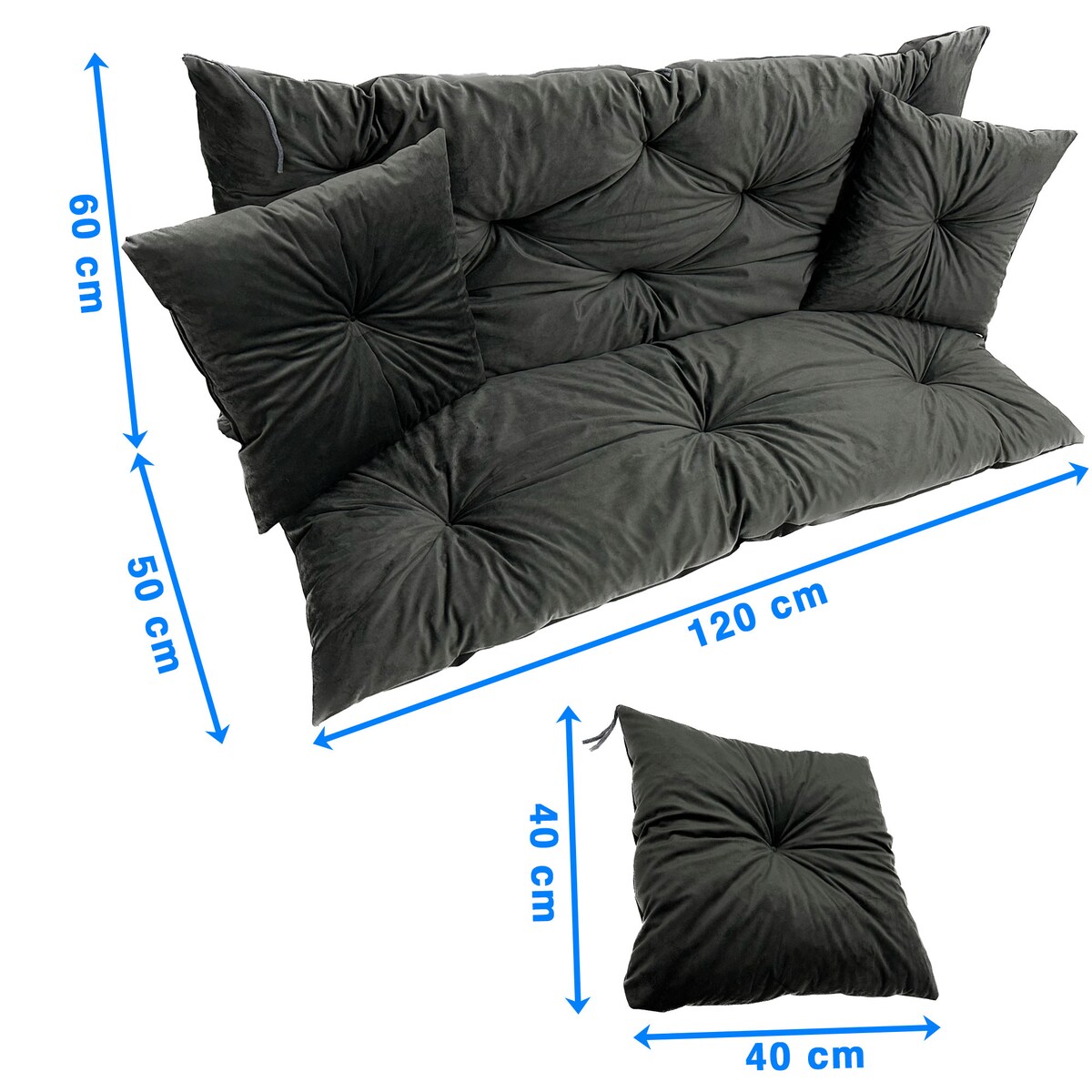 Poduszka Ogrodowa Zestaw 120X60X50 Welur Na Ławkę Huśtawkę Taras Dekoracyjny Szara