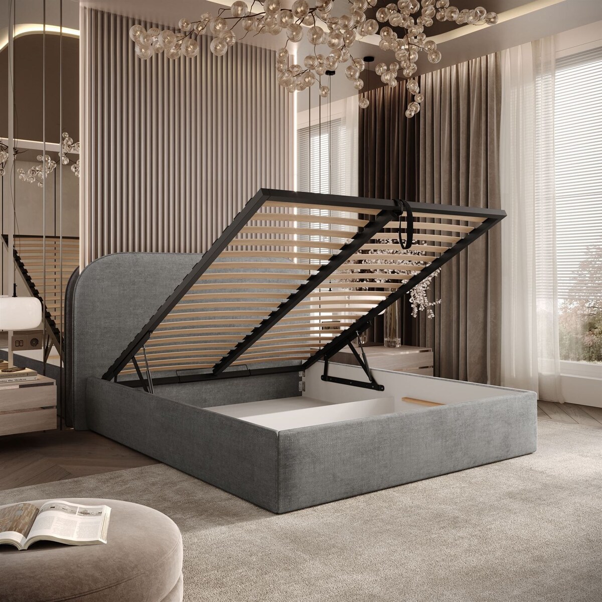 Łóżko tapicerowane OLIMPIA, pojemnik na pościel, s34, 180x200, Perfect Harmony 82