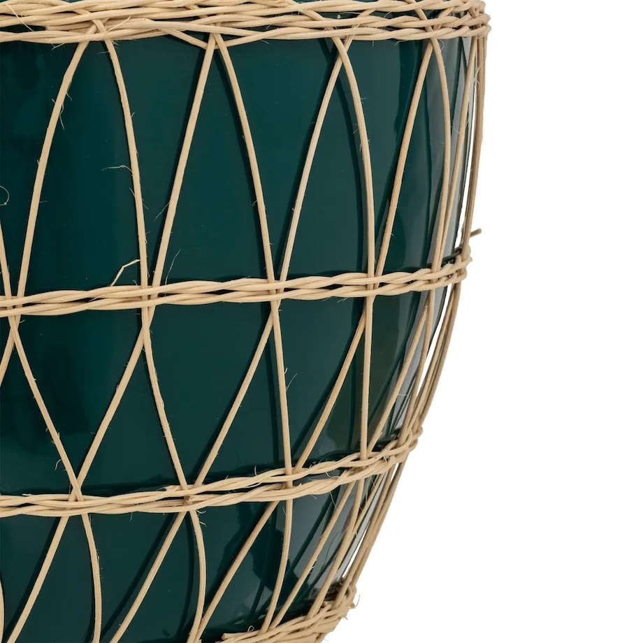 Wazon z dolomitu petrol z rattanem 33,5 cm