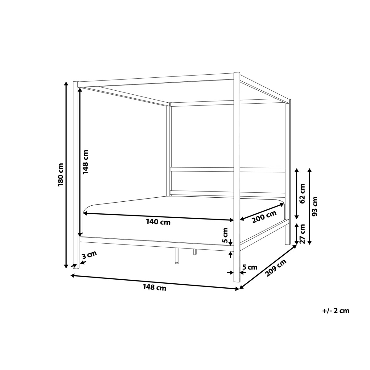 Łóżko metalowe z baldachimem 140 x 200 cm czarne LESTARDS