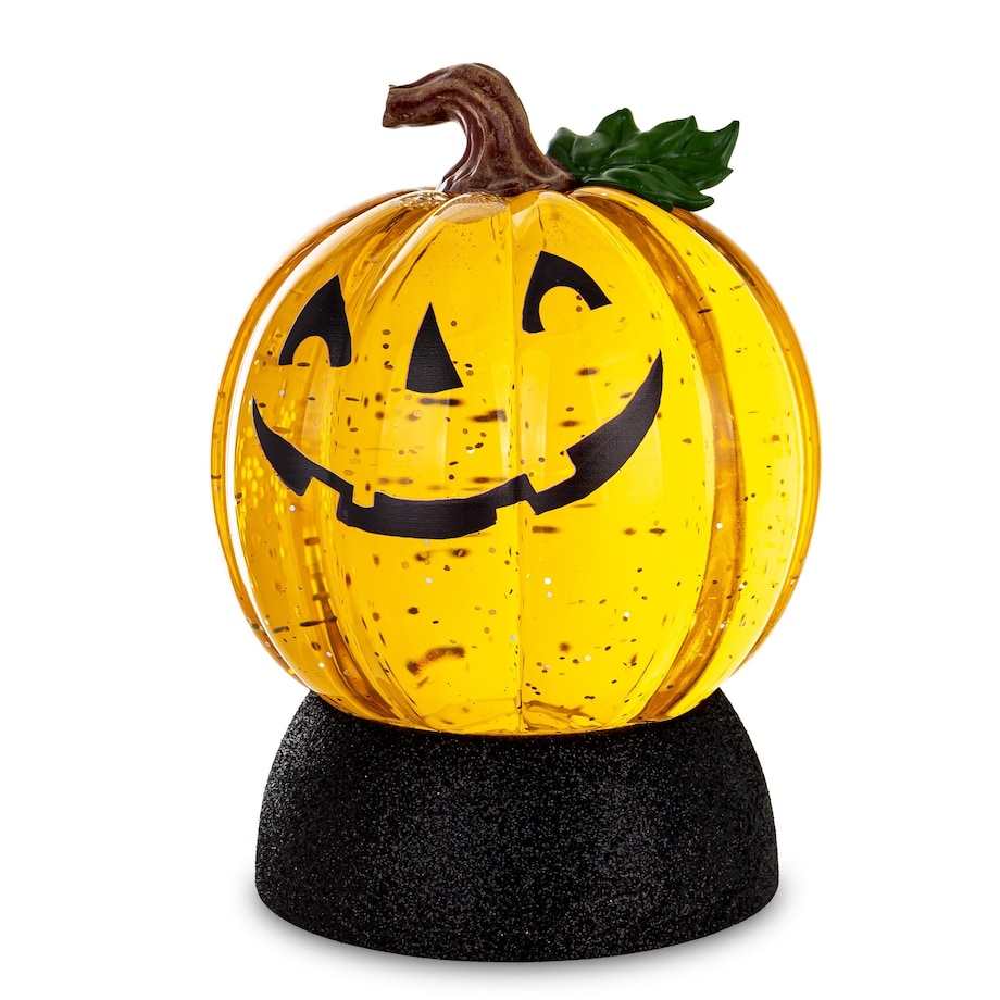 Dekoracja - dynia LED 17x12x12 cm HALLOWEEN-3 żółtopomarańczowa kula z pozytywką