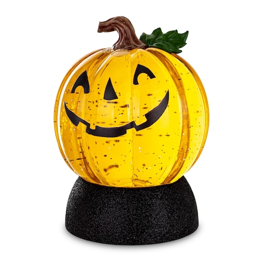 Dekoracja - dynia LED 17x12x12 cm HALLOWEEN-3 żółtopomarańczowa kula z pozytywką