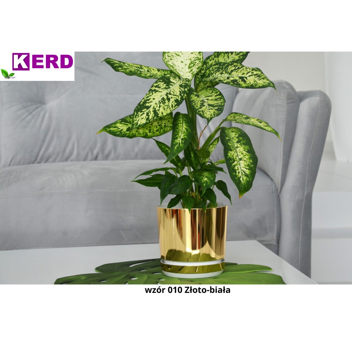 21 cm wzór ZŁOTO - BIAŁA Doniczka z podstawką nowoczesna elegancka glamour wysoki połysk