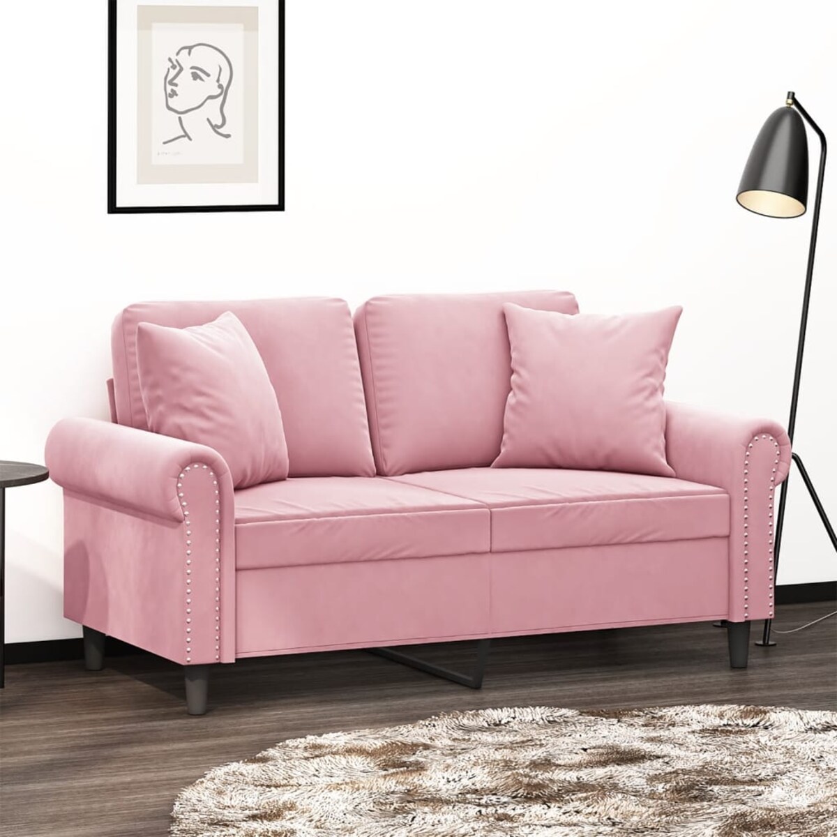 vidaXL 2-osobowa sofa z poduszkami, różowa, 120 cm, aksamit