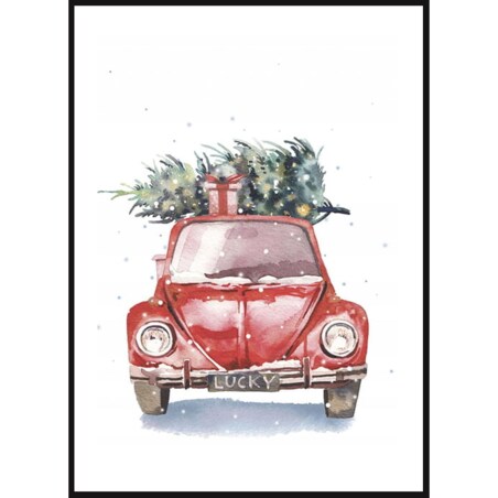 Poster Story, Plakat, Obraz - Czerwony Garbus z Choinką, wymiary 60 x 84 cm