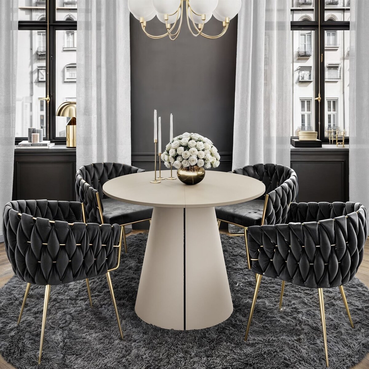 Okrągły stół rozkładany LAVA, średnica 100cm, kaszmir / kaszmir mat