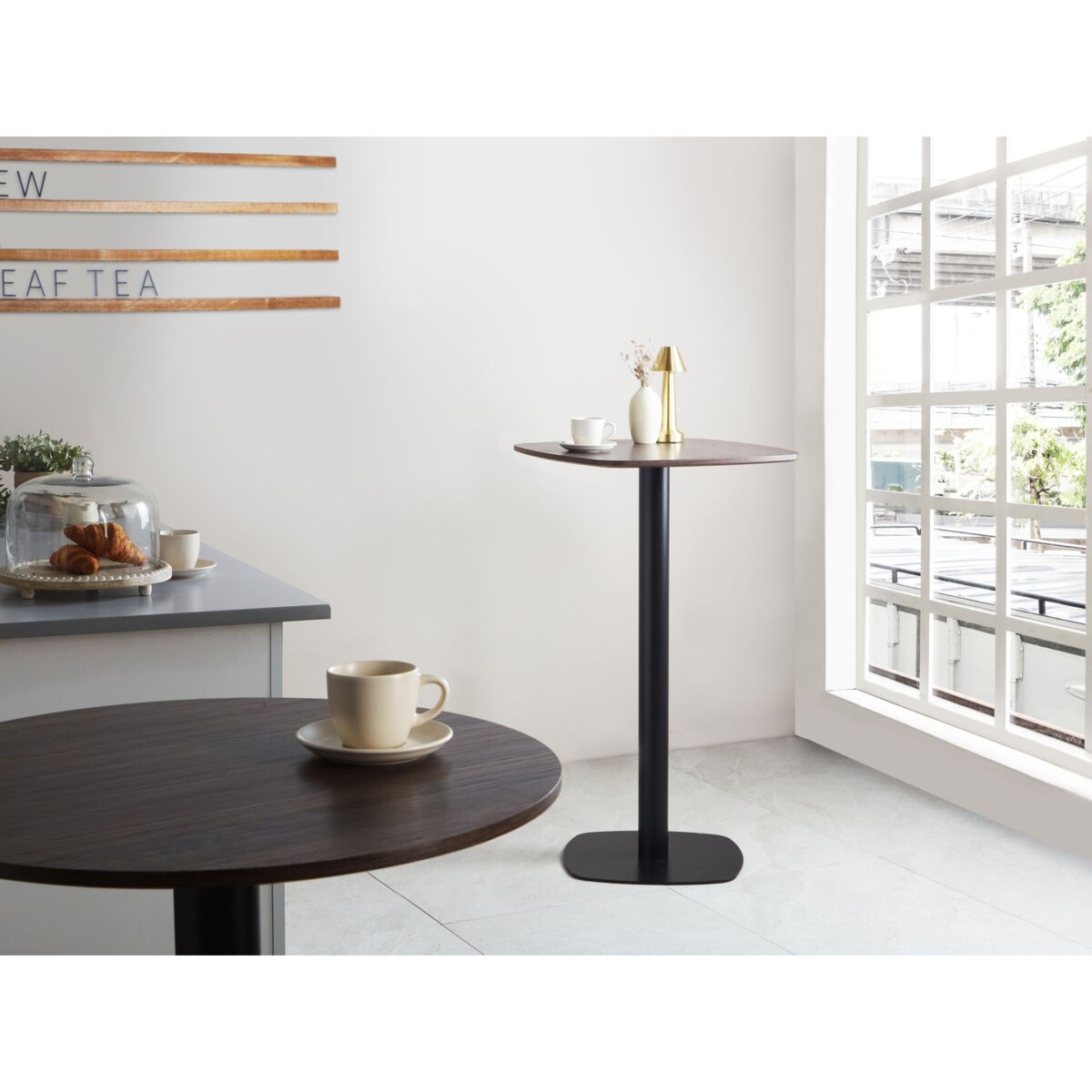 Stół barowy MORELLA Czarny/ ciemny brąz 60 cm