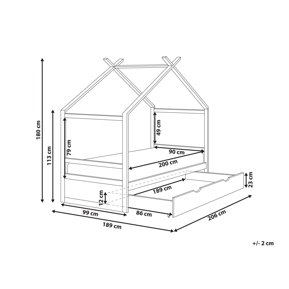 Łóżko dziecięce domek drewniane z szufladami 90 x 200 cm jasne ORGEVAL
