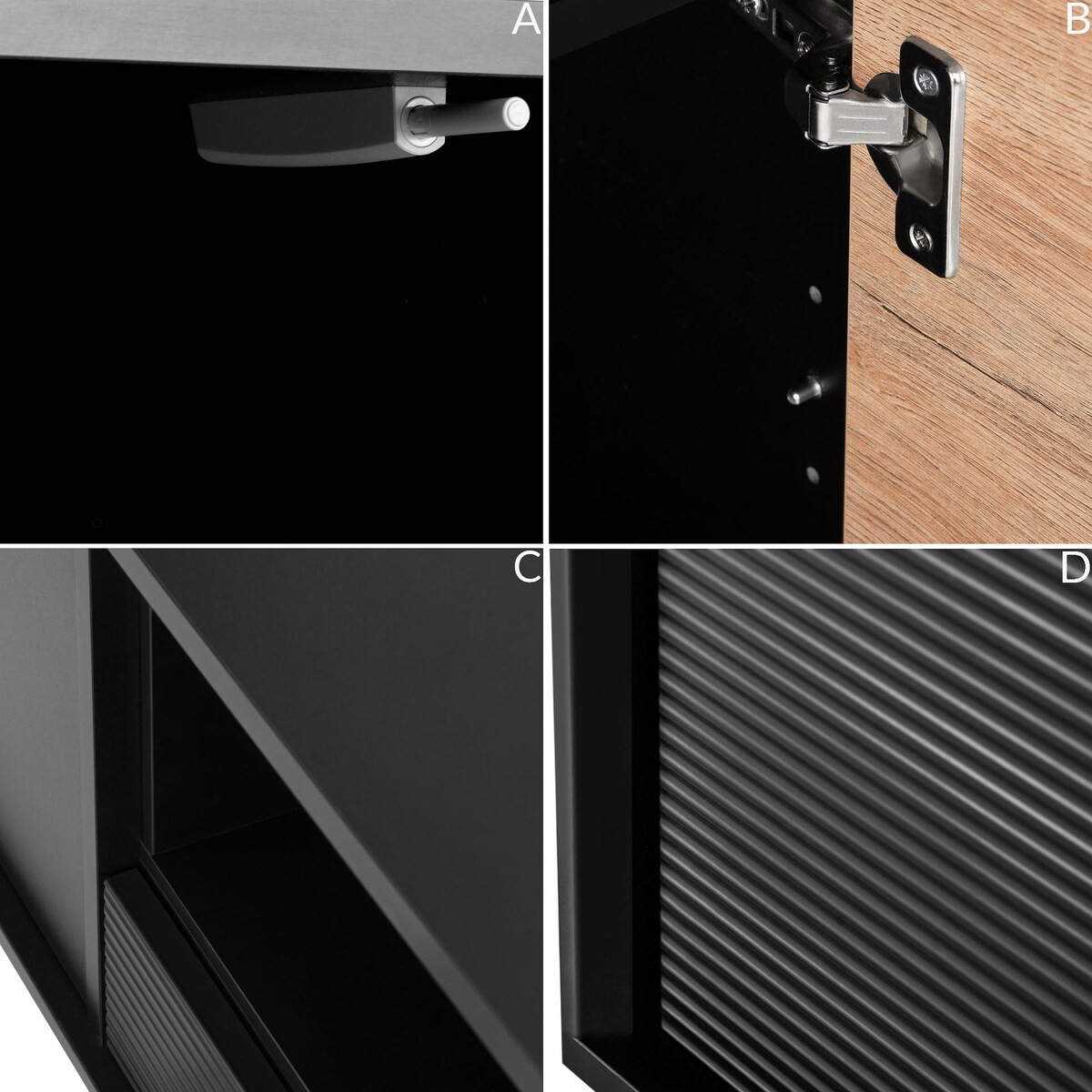 KONSIMO LOFTY Czarna szafka RTV w stylu loft z ryflowanym wykończeniem