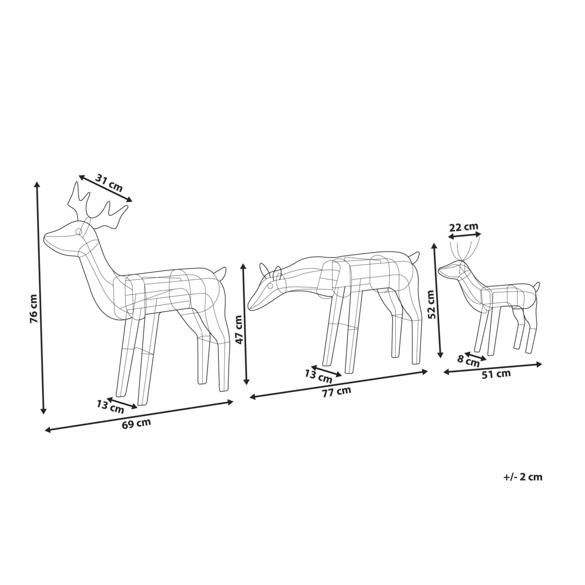Zestaw 3 dekoracji ogrodowych LED ruchomy renifer 76 cm biały MIKKELI