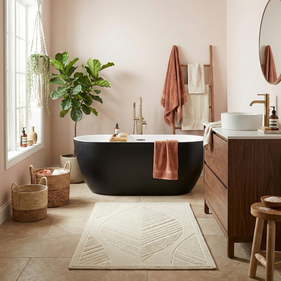 Dywanik łazienkowy Lino 60x90 cm bawełniany boho beżowy