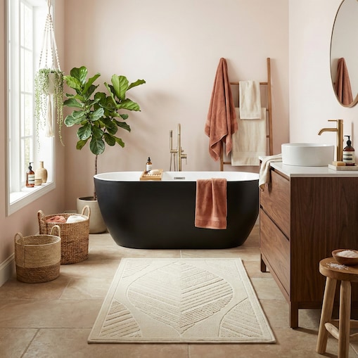 Dywanik łazienkowy Lino 60x90 cm bawełniany boho beżowy