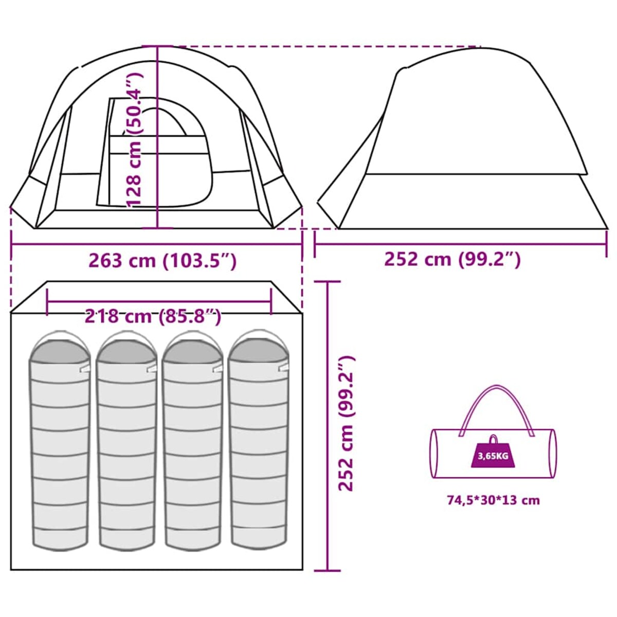 vidaXL Namiot kempingowy Kabina 4-osobowy zaciemniający Wodoodporny