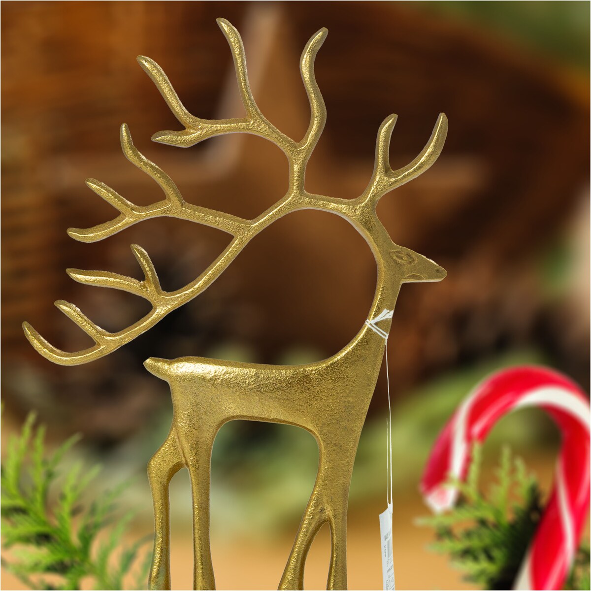 Figurka Renifer Jeleń 23X8X31.5 Cm Dekoracja Świąteczna Metalowa Złota