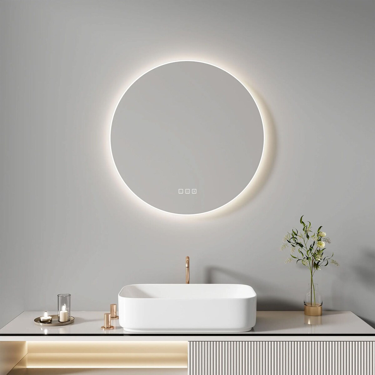 Lustro ścienne LED z ryflowaną ramą ROUND 80cm
