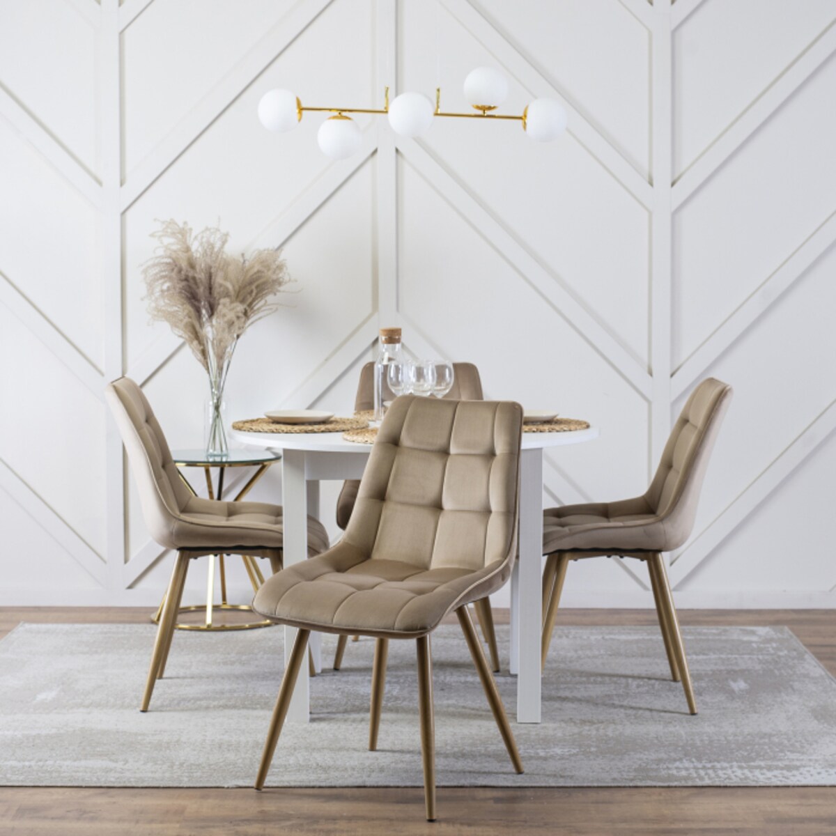 Krzesło Tapicerowane Skandynawskie Welurowe Jadalni Salon Loft Beżowe RODRI
