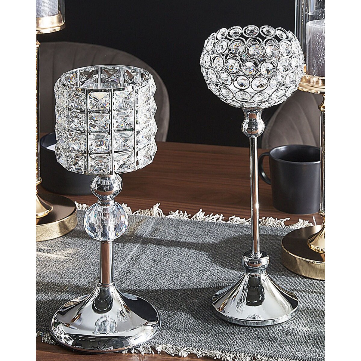 Świecznik szklany 33 cm srebrny AVORD