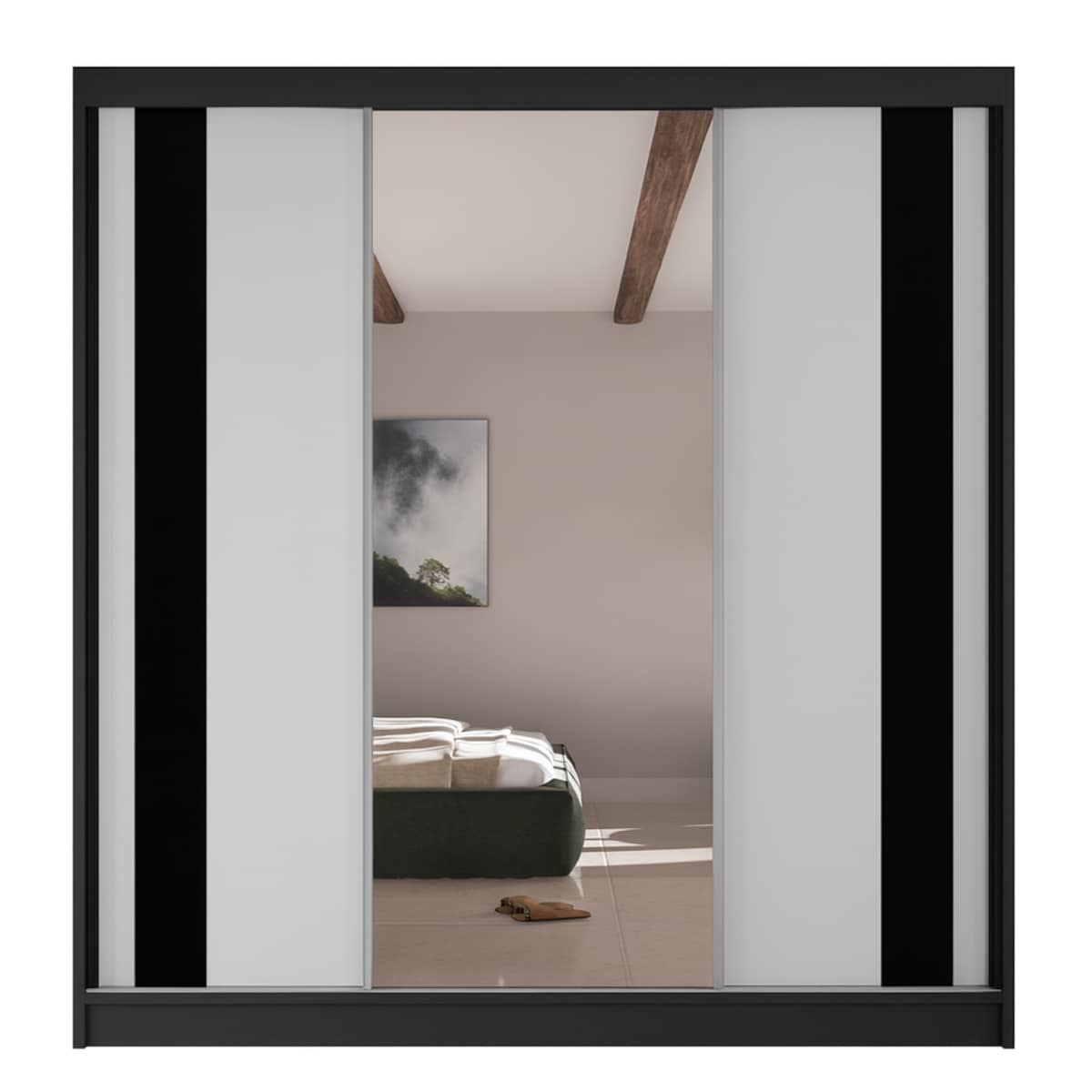 Szafa przesuwna COMODO V200 z lustrem do przedpokoju, garderoby- czarna