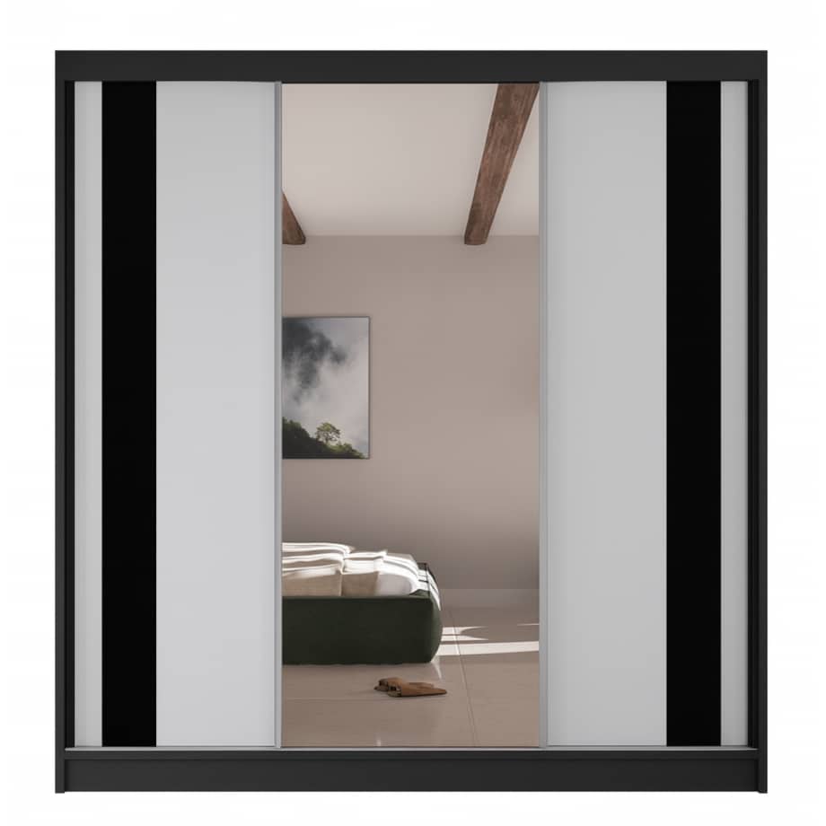 Szafa przesuwna COMODO V200 z lustrem do przedpokoju, garderoby- czarna