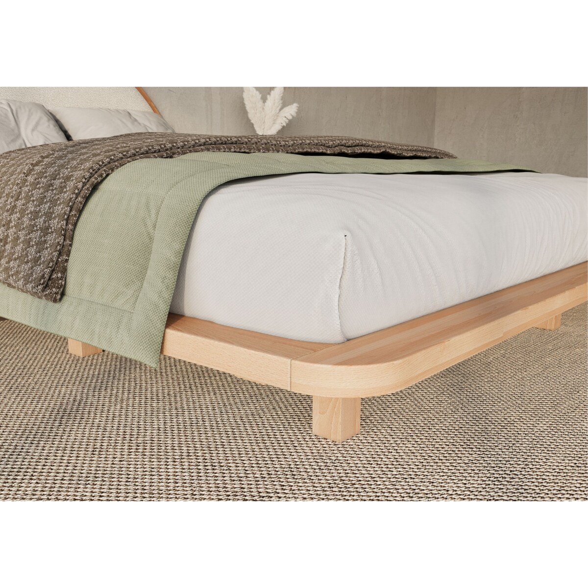 Łóżko lewitujące drewniane bukowe Visby MOMOKO / 140x200 cm, kolor naturalny