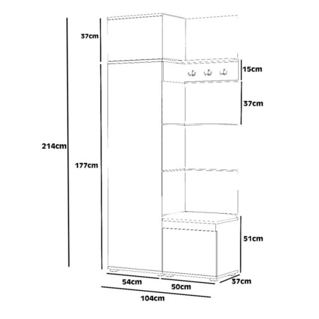 Garderoba z siedziskiem i nadstawką do przedpokoju SINGAPUR 104 dąb sonoma/granatowy